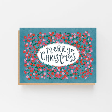 Merry Christmas - Pink & Red Berries - Set of 8 Cards Boxed - 3 Packs - Lomond Paper Co - Made Scotland