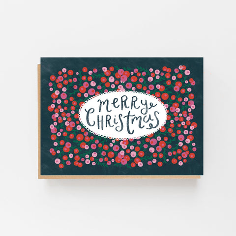 Merry Christmas - Pink & Red Berries - Set of 8 Cards Boxed - 3 Packs - Lomond Paper Co - Made Scotland