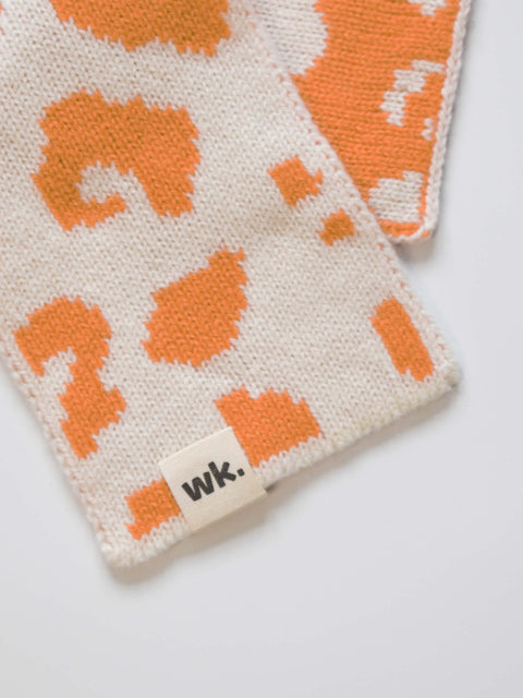 Narrow Leopard Print Scarf - Carrot Orange - Woolkind - Made Scotland