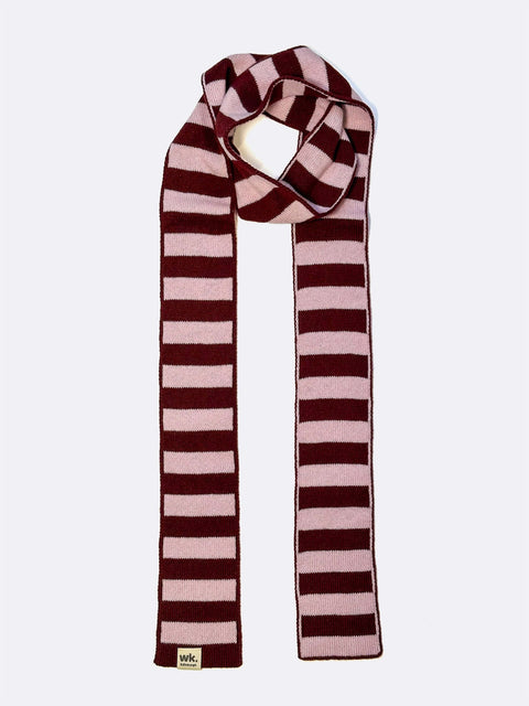 Narrow Stripe Scarf - Bramble Burgundy & Pale Pink - Woolkind - Made Scotland