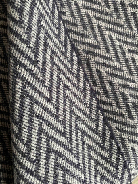 Navy and Natural Large Herringbone Pure Wool Blanket - Medium - Ava Innes - Made Scotland