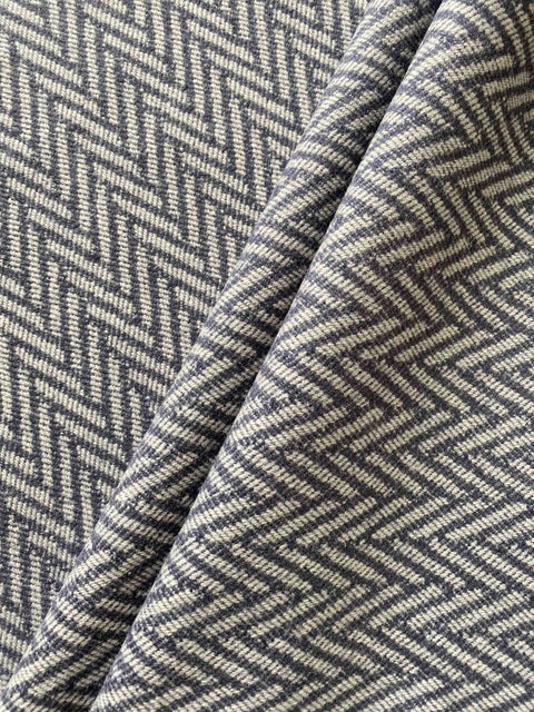 Navy and Natural Large Herringbone Pure Wool Blanket - Medium - Ava Innes - Made Scotland