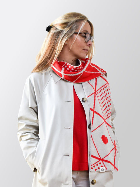 Not a Sanquhar Scarf - Fire Red & Oatmeal Brown - Woolkind - Made Scotland