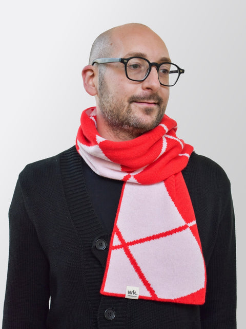 Not an Argyle Scarf - Pale Pink & Fire Red - Woolkind - Made Scotland