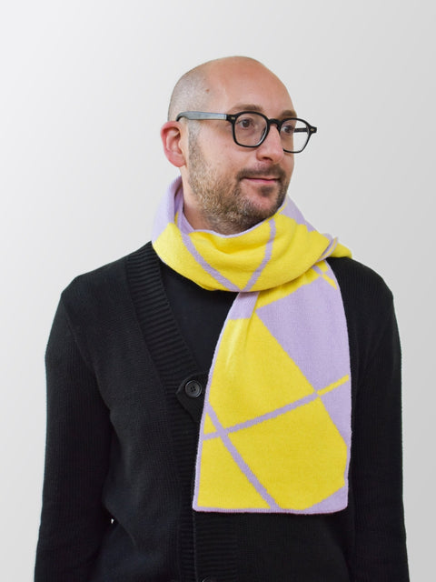 Not an Argyle Scarf - Sunshine Yellow & Heather Lilac - Woolkind - Made Scotland