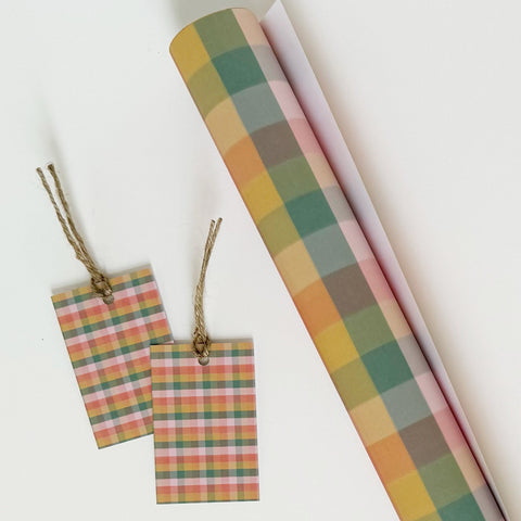 Olde Christmas Shoppe - Chequered Gift Wrap - 1 sheet & 1 tag - Lomond Paper Co - Made Scotland