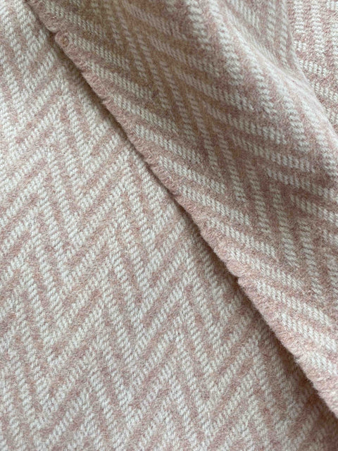 Pink and White Large Herringbone Pure Wool Blanket - Extra Large - Ava Innes - Made Scotland