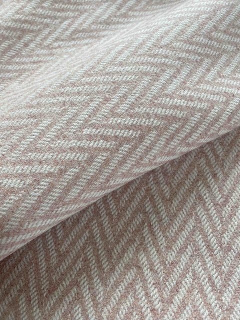 Pink and White Large Herringbone Pure Wool Blanket - Extra Large - Ava Innes - Made Scotland