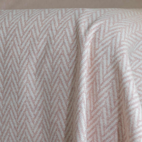 Pink and White Large Herringbone Pure Wool Blanket - Extra Large - Ava Innes - Made Scotland