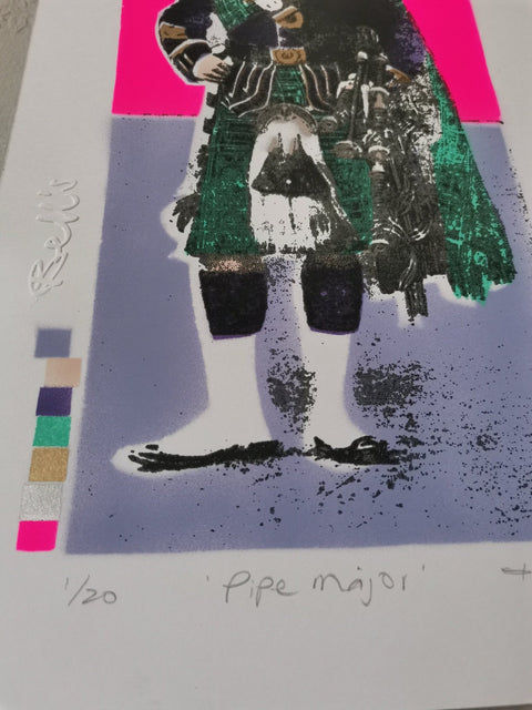 Pipe Major - Screenprint and Spraypaint Original, Signed and Editioned by Artist - Dylan Bell - Bell's Galleries - Made Scotland