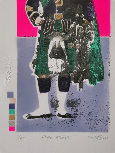 Pipe Major - Screenprint and Spraypaint Original, Signed and Editioned by Artist - Dylan Bell - Bell's Galleries - Made Scotland