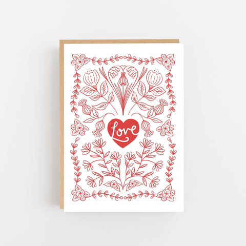 Pretty Love Card - RED - Lomond Paper Co - Made Scotland