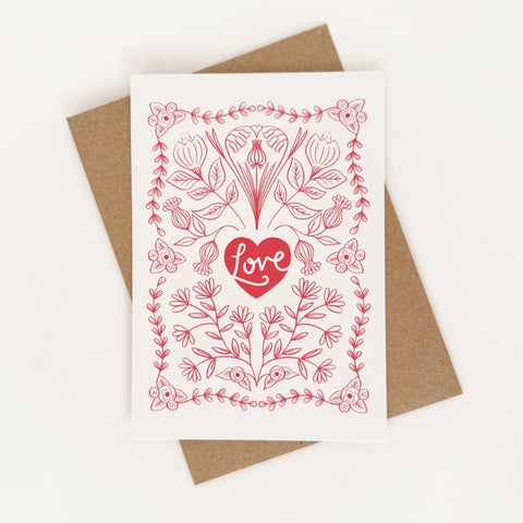 Pretty Love Card - RED - Lomond Paper Co - Made Scotland