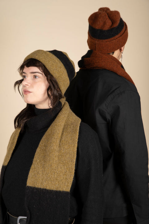 Slim Stripe Scarf: Rust and Black