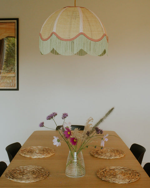 Rattan Scalloped Tiffany - Green & Pink - Large - Amanda Wells - Made Scotland