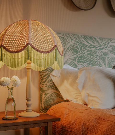 Rattan Scalloped Tiffany - Green & Pink - Medium - Amanda Wells - Made Scotland