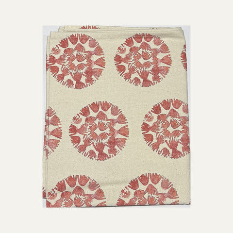Rebecca Plater organic cotton tea towel in red, Machair Clock design