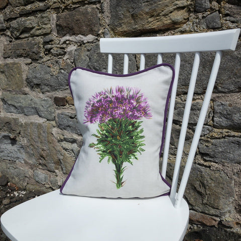 RECTANGLE CUSHION - Thistle on Grey - Artificial Inner please - Chloe Gardner - Made Scotland