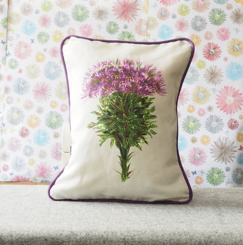 RECTANGLE CUSHION - Thistle on Grey - Artificial Inner please - Chloe Gardner - Made Scotland