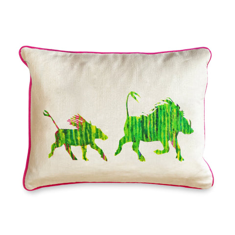 RECTANGULAR CUSHION - Bright Warthogs (Pink Piping) - No Inner - Just the Cover - Chloe Gardner - Made Scotland