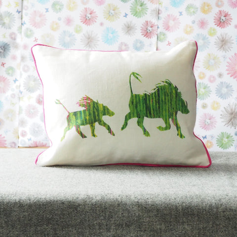 RECTANGULAR CUSHION - Bright Warthogs (Pink Piping) - No Inner - Just the Cover - Chloe Gardner - Made Scotland