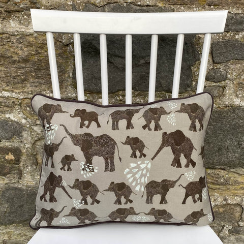 RECTANGULAR CUSHION - Small elephants and water - Feather please - Chloe Gardner - Made Scotland