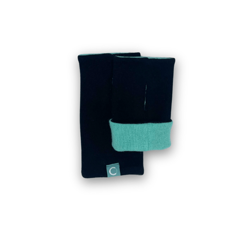 Recycled Cashmere Gloves | Women - Black & Mint Green - Cashmere Circle - Made Scotland