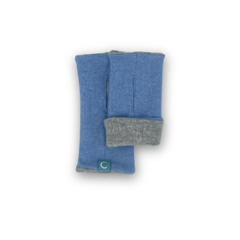 Recycled Cashmere Gloves | Women - Denim Blue & Grey - Cashmere Circle - Made Scotland