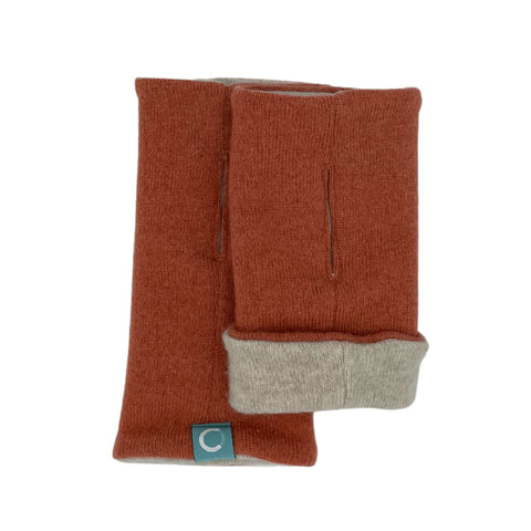 Recycled Cashmere Gloves | Women - Orange & Beige - Cashmere Circle - Made Scotland