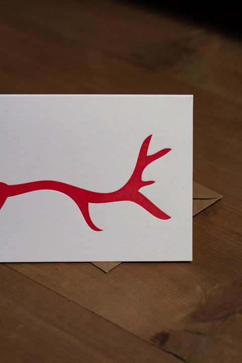 Red Letterpress Reindeer Christmas Card - Pack of 8 - The Hunter Press - Made Scotland