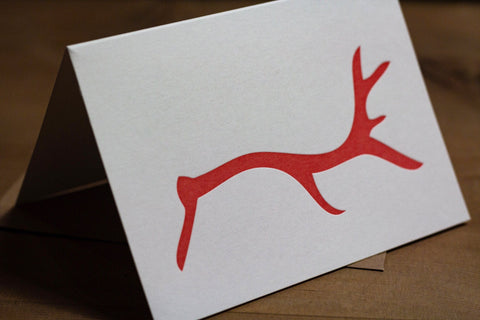 Red Letterpress Reindeer Christmas Card - Pack of 8 - The Hunter Press - Made Scotland
