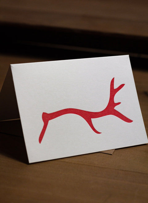 Red Letterpress Reindeer Christmas Card - Pack of 8 - The Hunter Press - Made Scotland