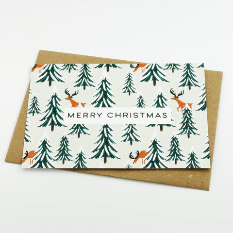 Reindeer and Christmas Trees Merry Christmas cards - Pack of 8 cards - 3 Packs - Lomond Paper Co - Made Scotland