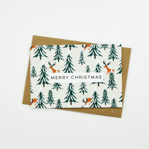 Reindeer and Christmas Trees Merry Christmas cards - Pack of 8 cards - 3 Packs - Lomond Paper Co - Made Scotland