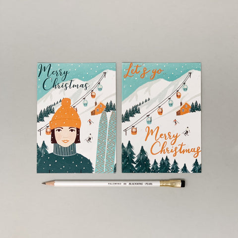 SALE Skiing Christmas Cards - Pack of 8 Cards - 3 Packs - Lomond Paper Co - Made Scotland