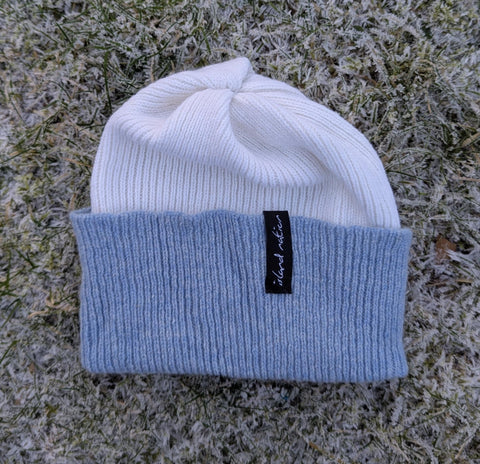 SAMPLE Unisex Cosy Winter Hat Light Blue/White - Island Nation Studio - Made Scotland