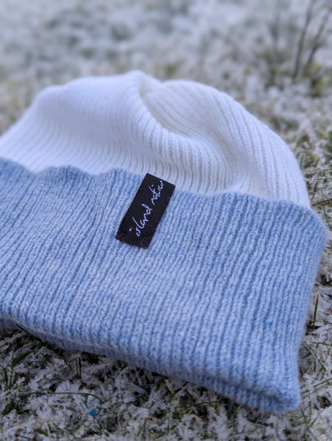 SAMPLE Unisex Cosy Winter Hat Light Blue/White - Island Nation Studio - Made Scotland