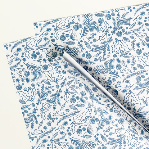 Season's Greetings Blue Gift Wrap - 1 sheet & 1 tag - Lomond Paper Co - Made Scotland