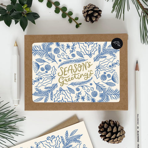 Seasons Greetings - Card Pack x 8 - 1 Pack - Lomond Paper Co - Made Scotland
