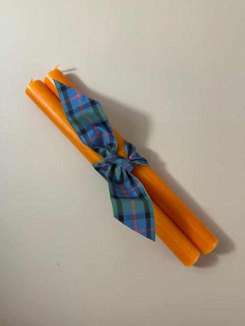 Shearer Taper Candles Tied with Tartan Ribbon - Mango - Shearer Candles - Made Scotland