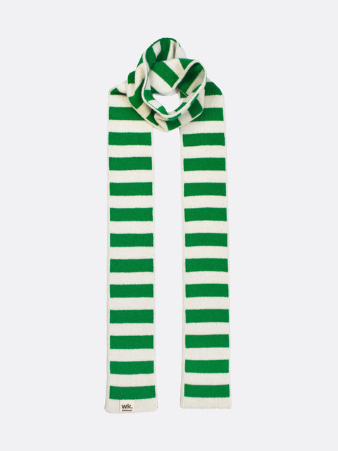green and cream skinny narrow merino wool stripe scarf - Woolkind