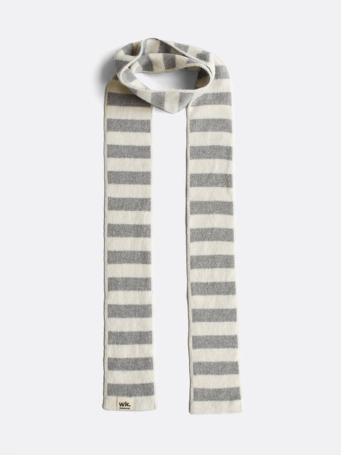 grey and cream skinny narrow merino wool stripe scarf - Woolkind