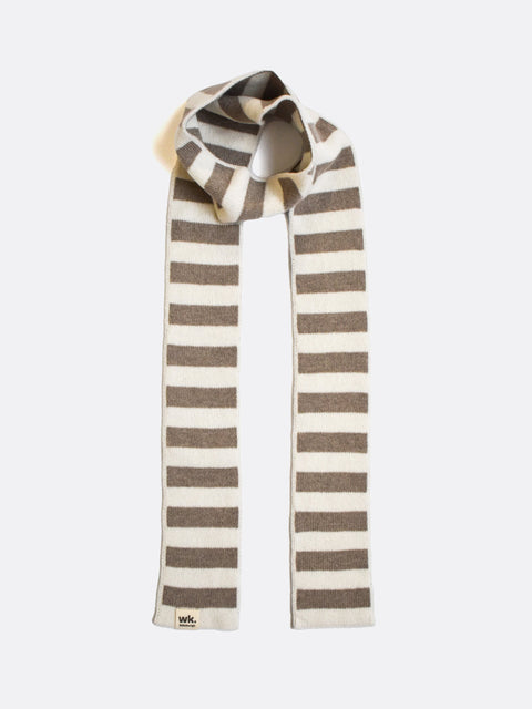 brown and cream skinny narrow merino wool stripe scarf - Woolkind