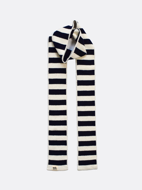 navy blue and cream skinny narrow merino wool stripe scarf - Woolkind