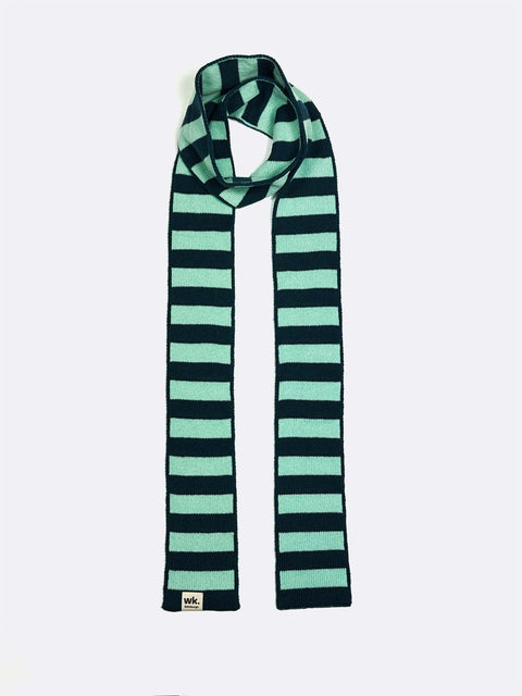 knitted skinny merino wool scarf in teak and aqua - woolkind