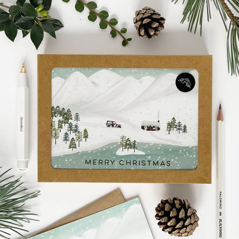 Snowy Mountains Merry Christmas cards - Pack of 8 cards - 3 Packs - Lomond Paper Co - Made Scotland