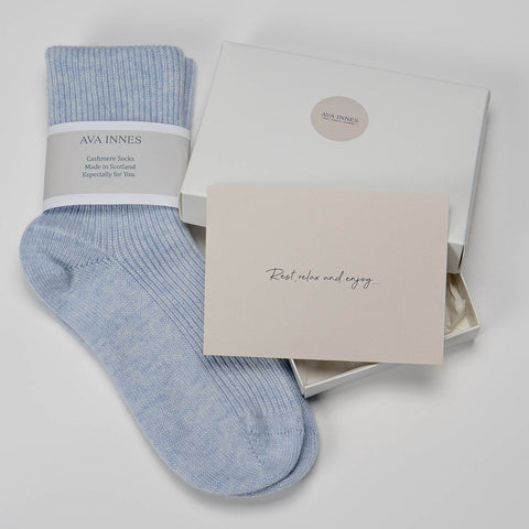 Soft Blue Luxury Pure Cashmere Bed Socks - Ava Innes - Made Scotland