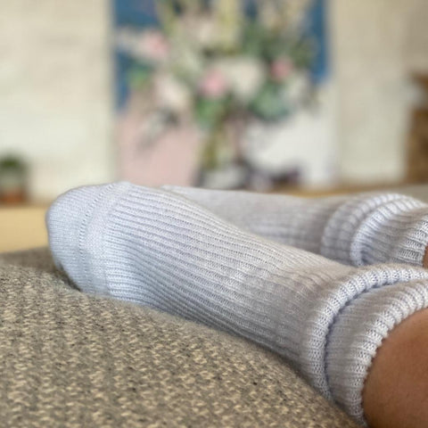 Soft Blue Luxury Pure Cashmere Bed Socks