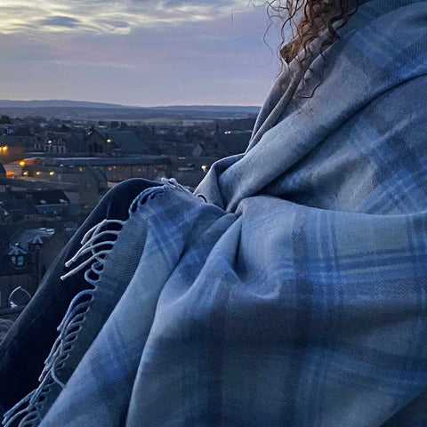 Speyside Grey Blue Check Merino Wool Blanket - Medium - Ava Innes - Made Scotland