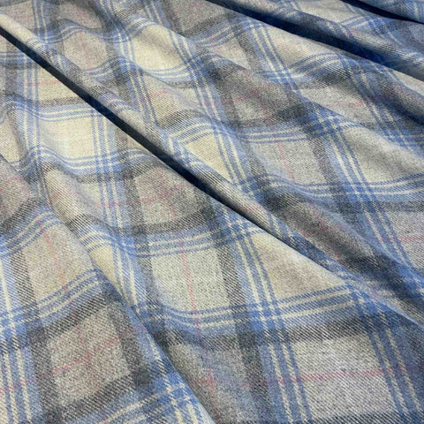 Speyside Grey Blue Check Merino Wool Blanket - Medium - Ava Innes - Made Scotland